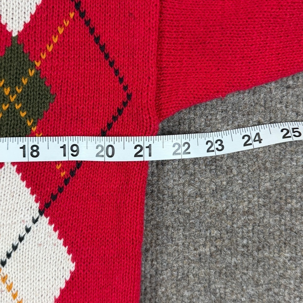 Vintage 90s Red Argyle Diamond Deep V-Neck Cardigan Sweater Women S Teacher Core - Picture 14 of 14